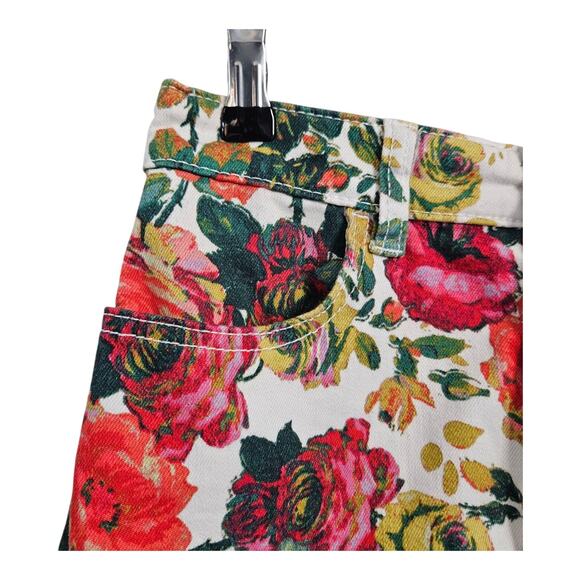 Maeve by Anthropologie Denim Skirt Rose Floral Pockets Button Fly Stretch Size 0 - Picture 4 of 7